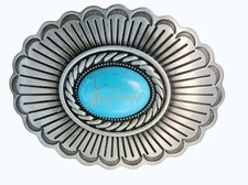 Vintage Brown Faux Leather Belt w Turquoise Concho Buckle sz 20 Fits 42"-46"