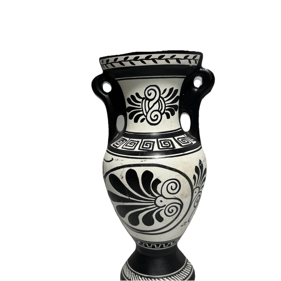 Handmade Greek Pottery Vase Lot Set of 4 Crackle Glaze Mythology Souvenir Greece - Image 4 of 4