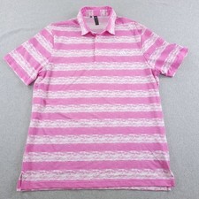 Adidas Golf Polo Mens Large Pink Painted Stripe Performance Stretch Vented Shirt