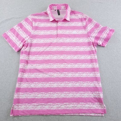 Adidas Golf Polo Mens Large Pink Painted Stripe Performance Stretch Vented Shirt