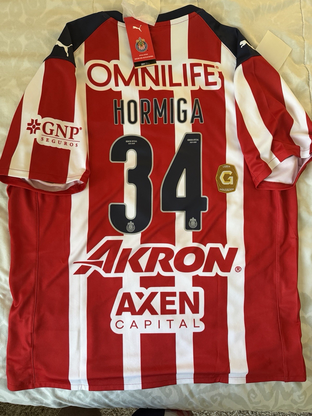 Jersey Chivas Guadalajara 2025 Armando HORMIGA González #34 + Goleador patch.