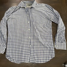 Banana Republic Gray Blue Plaid Long Sleeve Button Up Slim Fit Size Medium