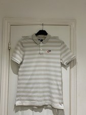 Men  s Nike Striped Polo Shirt, In White and Beige Stripes, Raised Swoosh. Size S