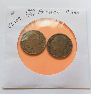 2 VINTAGE and RARE –1940 & 1941 LIBERTE - EGALITE FRATERNILE COINS – Circulated