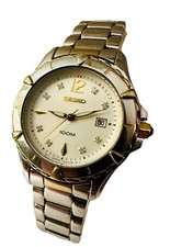 Seiko Ladies Watch 7N82-0EP0 Two Tone MOP Dial 100M Date Quartz New Battery Runs