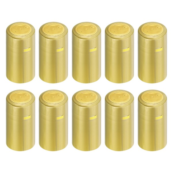 100 StüCk Pvc-Schrumpfkapseln Mit AufreißLasche,Schrumpfkappe FüR Wein,Gold/Gold-image