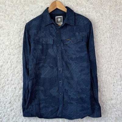 G-Star Raw Tailor Shirt Sz M Blue Patterned Snap Long Sleeve Gorpcore Streetwear