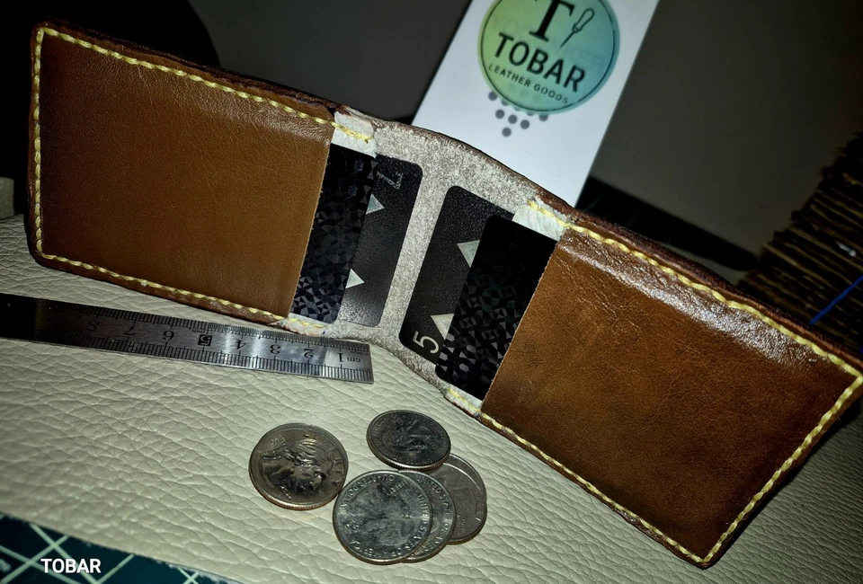  Leather Bifold Wallet for Men Minimalist Rustic card holder Handmade+12cardspac - Image 4 of 4