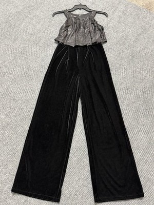 Amy Byer Girls Sz 14 Romper Black velvet Bottom w/ Sequin Mesh Top Glam Shimmer