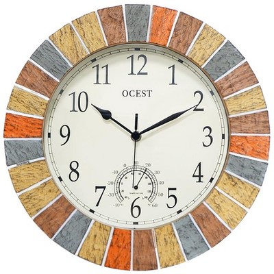 13 Inch Indoor Outdoor Clock Waterproof with Thermometer, Weather-Resistant N...