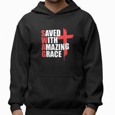 Saved With Amazing Grace Christian Hoodie Jesus Cross Faith God Religious