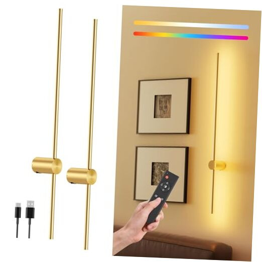 Battery Operated Wall Sconce Set of 2, 10000mAh Rechargeable Dimmable LED Wall