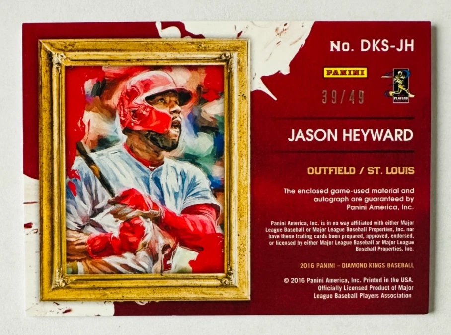 Tarjeta de camiseta Panini Diamond Kings Jason Heyward 2016 automática SP #/49 ¡Cardinals! Foto 2 de 3