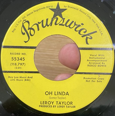 #ad LEROY TAYLOR Oh Linda 45 BRUNSWICK Promo Sweet Soul 70s NORTHERN SOUL EX $255.00