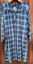 Aria Velour Long Sleeve Nightgown 2X Blue Green Plaid Super Soft Stretch Nice