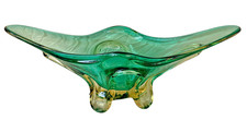 Large 20" Murano Italy Glass Bowl Vintage Mid Century Green to Yellow Ex Cond