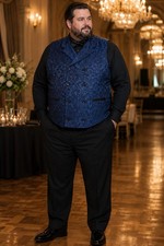 COOFANDY Mens XXL Blue Black Brocade Double Breasted Formal Tuxedo Vest EUC