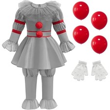 Kids Scary Joker Pennywise Cosplay Costume Horror Ghost Movie It Puff Sleeve Tul