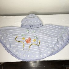 The Beach People Buccaneer Petite Poncho Blue White Stripe Cotton Hooded Childs