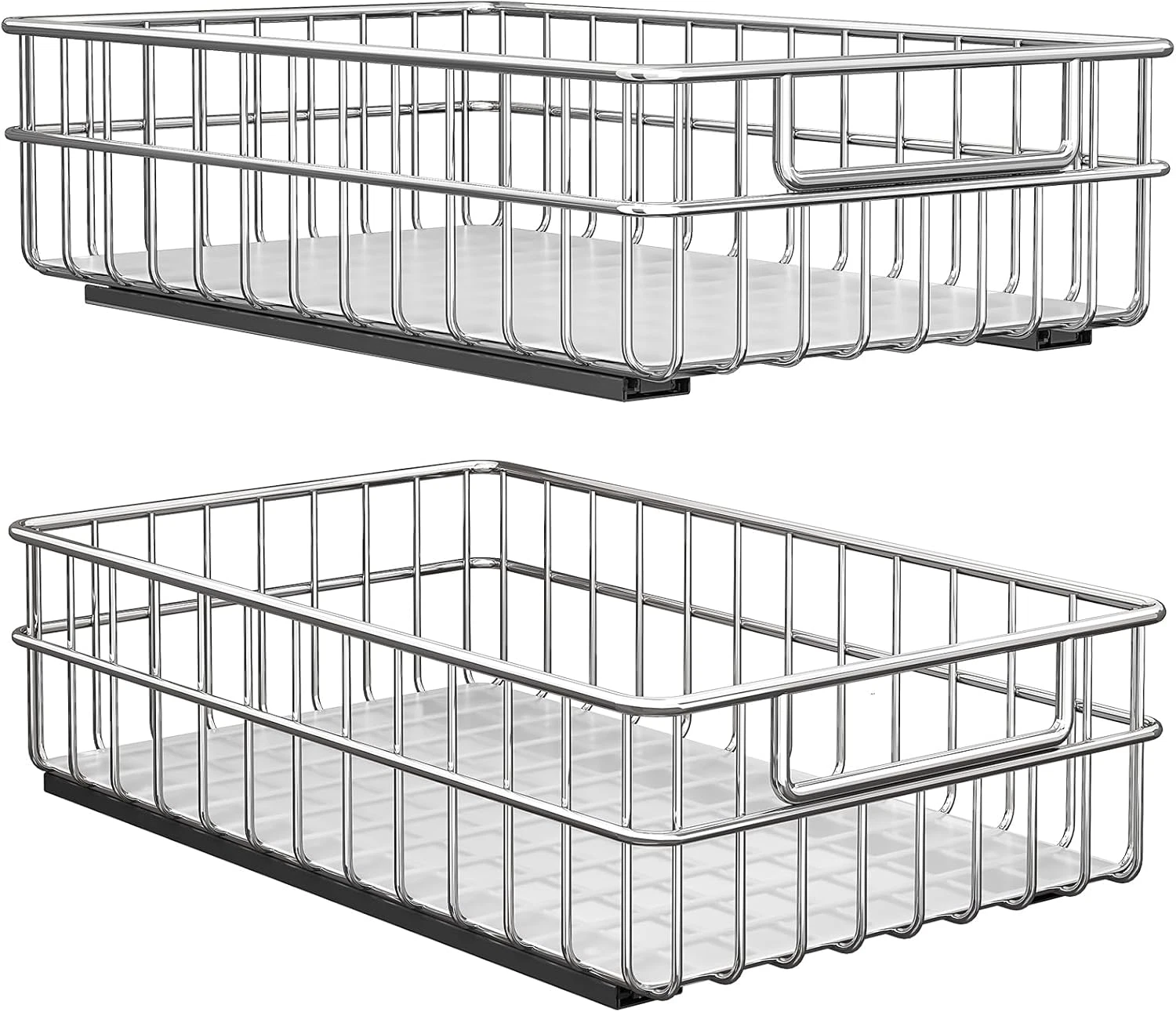 Stainless Steel Pull Out Cabinet Organizer - 2 Pack Slide Out Drawers
