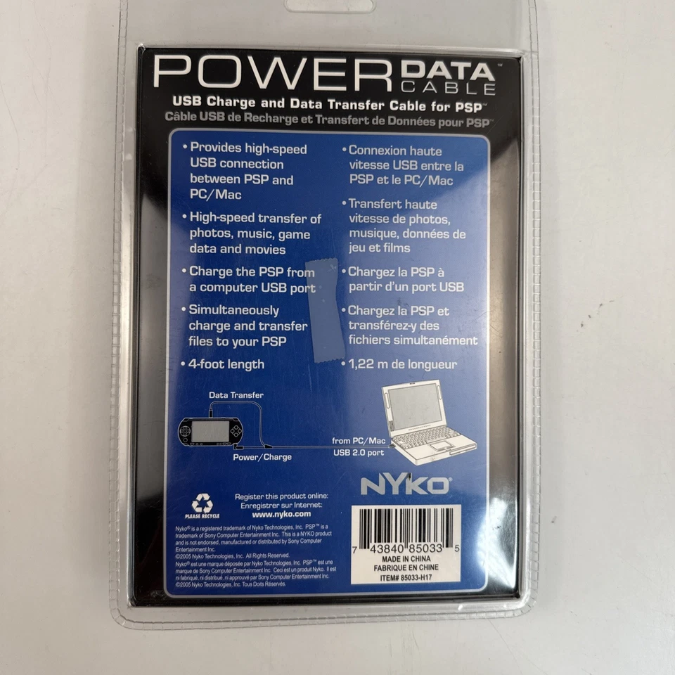 Cable cargador de datos USB de 1,2 m/4’2” para PSP1000 PSP2000 PSP3000 NUEVO EN PAQUETE Foto 3 de 4