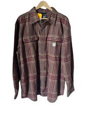 Carhartt Loose Fit Heavyweight Flannel Plaid Shirt XL Brown Multi Color NWT