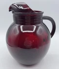 Ruby Red Glass Pitcher Round Ball Jug With Handle Spout Large Cranberry Vintage