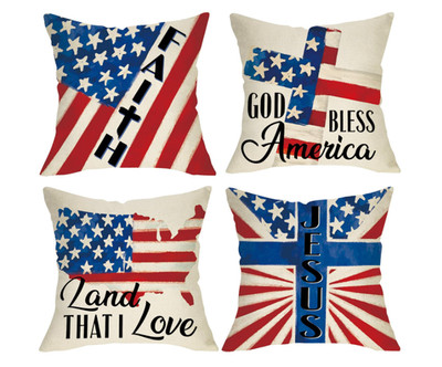 Set of 4 Patriotic Faith God Bless America Decorative Throw Pillow Covers 18x18
