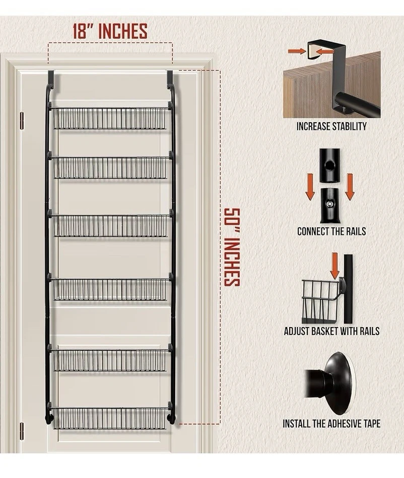 Over The Door Pantry Storage Organizer 6 Tier Startug Alloy Steel NEW In Box