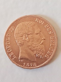 20 francs Or union latine Leopold II tête nue Royaume de Belgique ttb.
