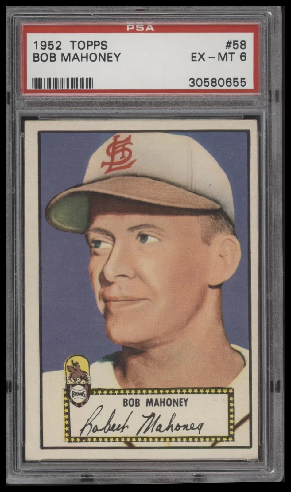 1952 TOPPS BOB MAHONEY 58 EXMT RC PSA 6 BASEBALL ST. LOUIS BROWNS