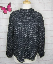 Rebecca Taylor Black Feather Fleur Smocked Mock Neck Top size 4 MSRP $245