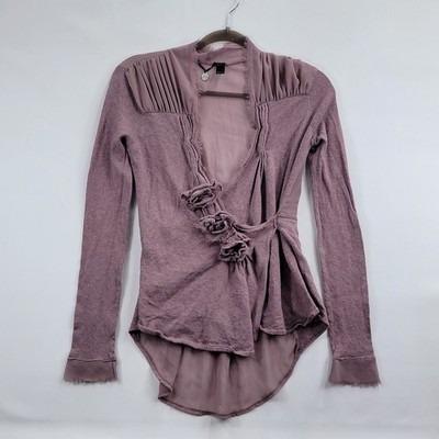 BKE Boutique Mauve Wrap Top Long Sleeve Ruffle Womens Small Pre-owned Boho