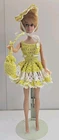 Vintage Barbie Doll Hand Crochet DRESS HAT PURSE ONLY Yellow, White Pearl Button