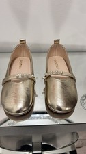 Girls Gold Pearl Mary Jane Flats EU 35 US 4 Dress Party Shoes