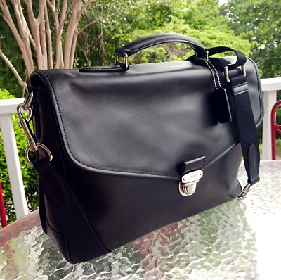 Coach F72070 Perry Flap Black Briefcase/Laptop Bag With Slide Lock