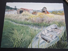 Big Original watercolor painting Pacific NW Old Lumber mill dryer Signed DORSETT