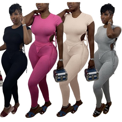 Women Short Sleeves Side Bandage Tops 