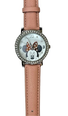 DISNEY Minnie Mouse Watch Rhinestone Bezel Pink Leather Band  display picture 3