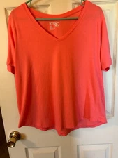 Terra & Sky Women Pink V Neck Front Short Sleeve 0X 14w T-Shirt 2,27