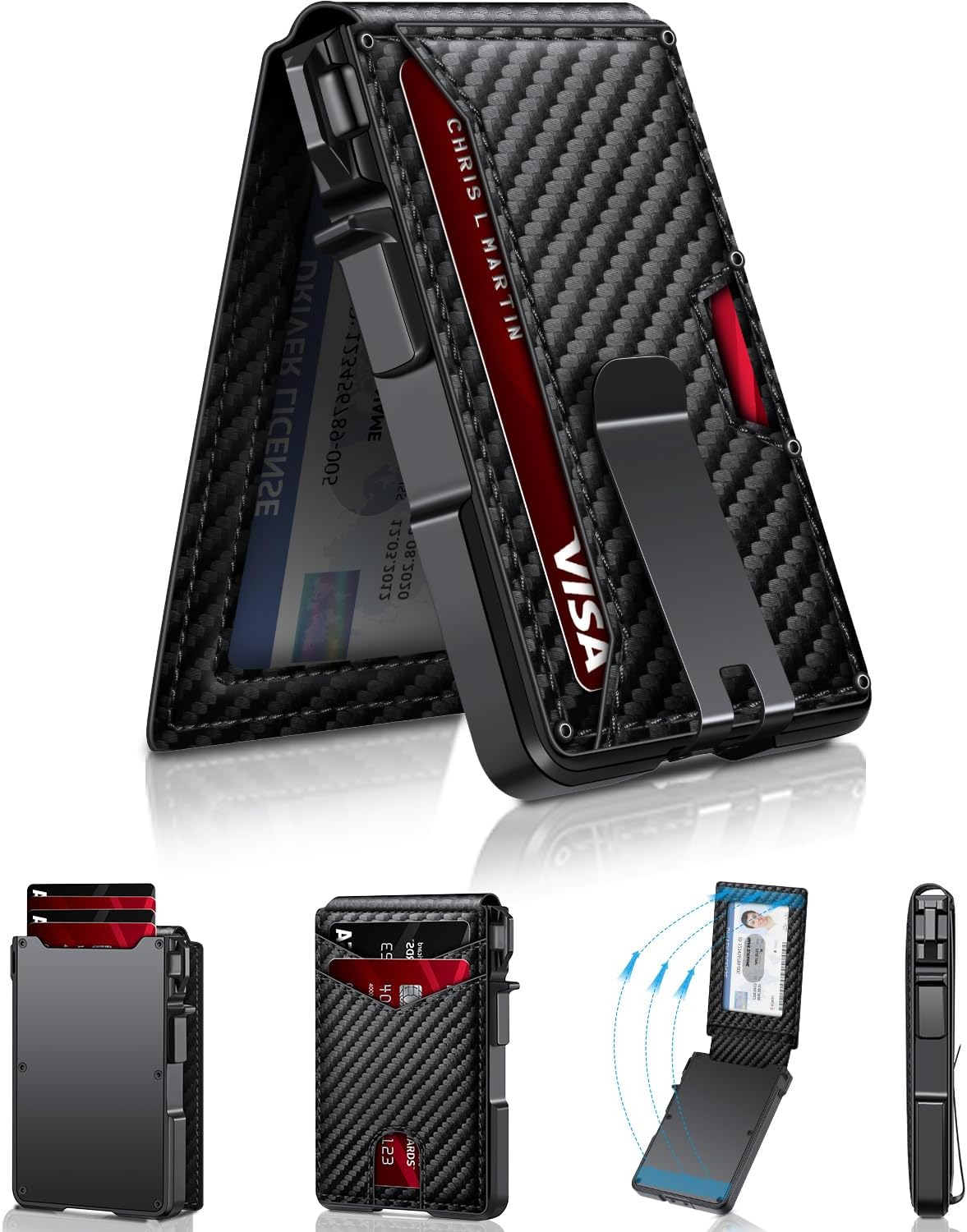 Slim Minimalist Wallet for Men Holds 9-13 Cards Compact RFID Blocking Money Clip-image