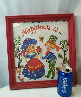 ♥♥hide OFFICIAL Calendar2003♥♥ Vtg Framed 70's retro Cloth Calendar HAPPINESS IS..Boy Give