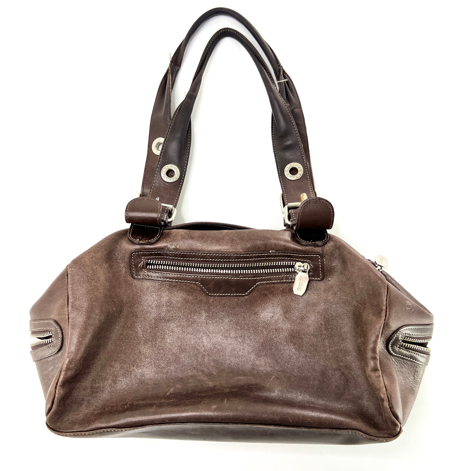 Prune Brown Leather Shoulder Bag Purse Zip Top Pockets eBay