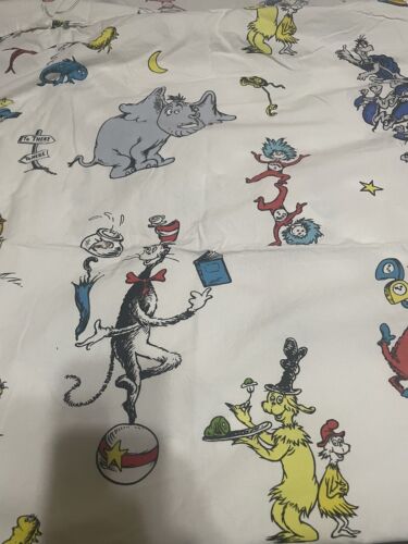 Pottery Barn Dr Seuss Flat Sheet Twin Size Cat In The Hat Turtle Thing Cotton - Afbeelding 1 van 5