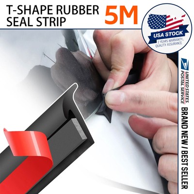 5M T-Type Car Rubber Seal Strip Edge-Protector Door Weatherstrip Sealing-Trim US
