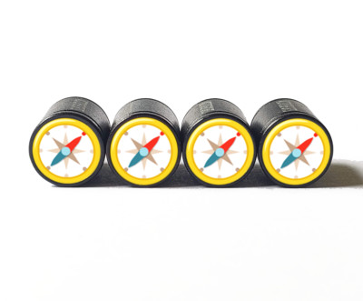 Compass Tire Valve Stem Caps - Black Aluminum - Set of Four - Fits all Vehicles