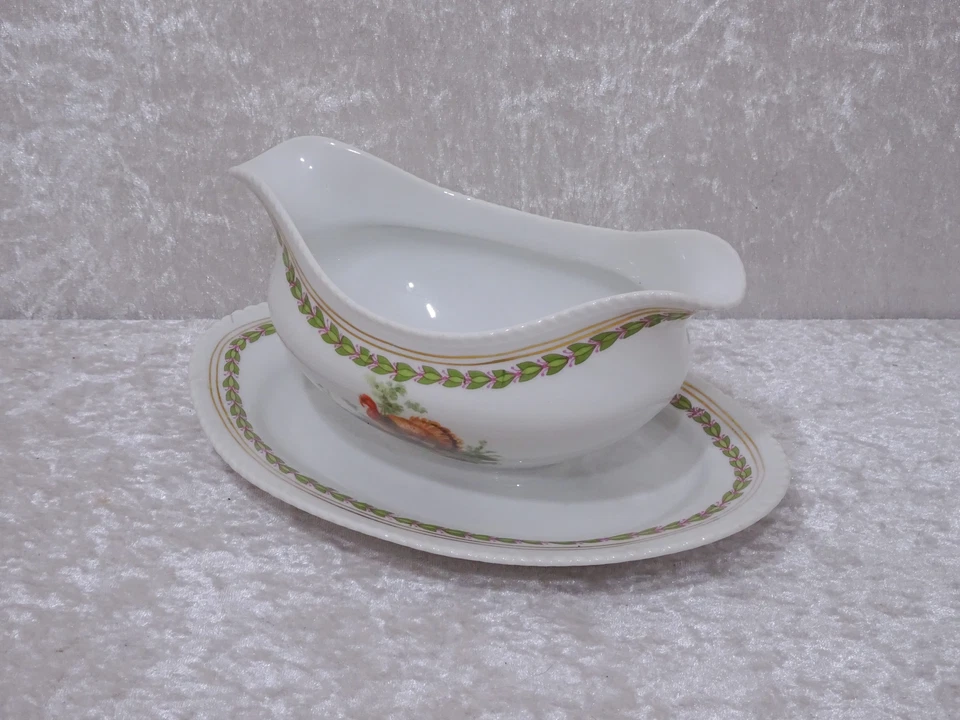 Antico Fraureuth Design Porcellana Salsiera - Vintage Um 1900 - Tacchino - 22 CM - Immagine 2 di 4