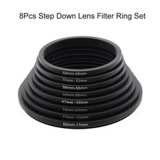 8Pcs Step Down Lens Filter Ring Sets 52-49/55-52/58-56/62-58/67-62/72-67/82-77MM