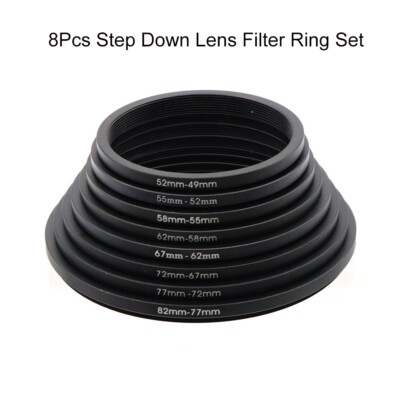 8Pcs Step Down Lens Filter Ring Sets 52-49/55-52/58-56/62-58/67