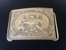 Vintage Montauk Silver Company Henry Ford Detroit Auto Model T Brass Belt Buckle